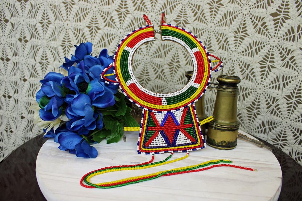 Masai Bridal Leather and Glass Beaded Necklace/Collar from Kenya